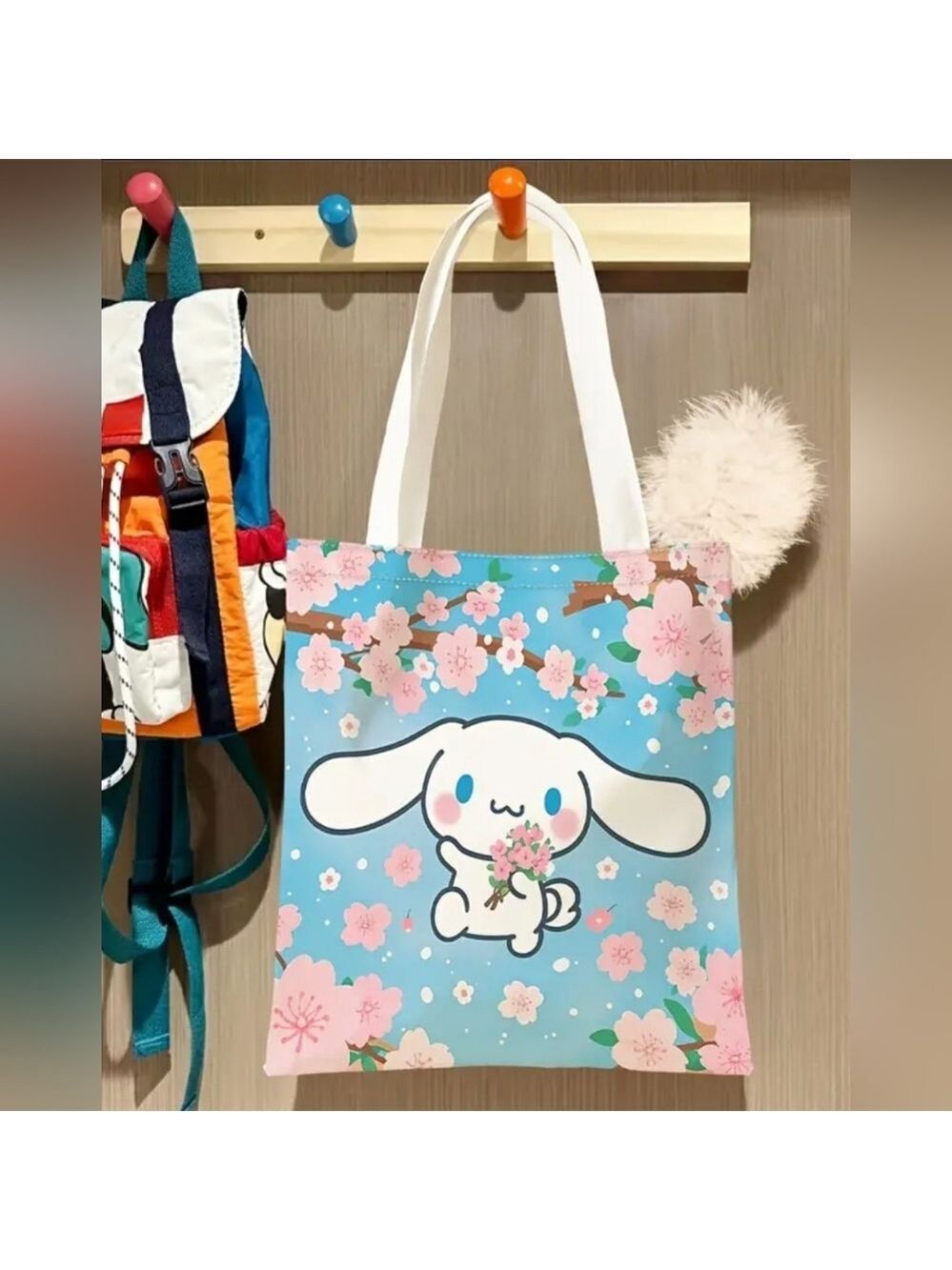 Cinnamoroll With Cherry Blossoms Blue Tote Bag